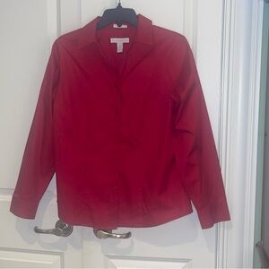 Chicos Shirt Womens Size 1 Medium Red No Iron Cotton Classic Career Blouse Top